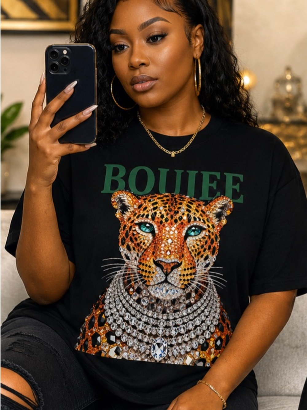 Boujee Leopard Graphic Tee - Black